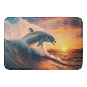 Tapis De Bain Dauphin réaliste Sauter Océan Coucher de soleil En