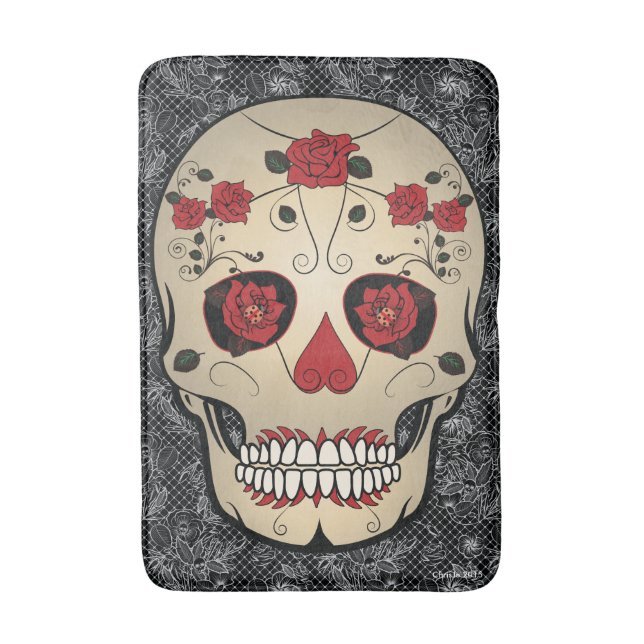 Tapis de bain de crânes de sucre - jour de l'art (Devant (Vertical))