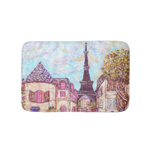 Tapis de bain de pointillism de paysage de Paris