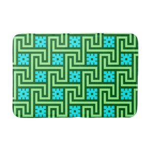 Tapis De Bain Déco clé grecque, turquoise et Jade vert