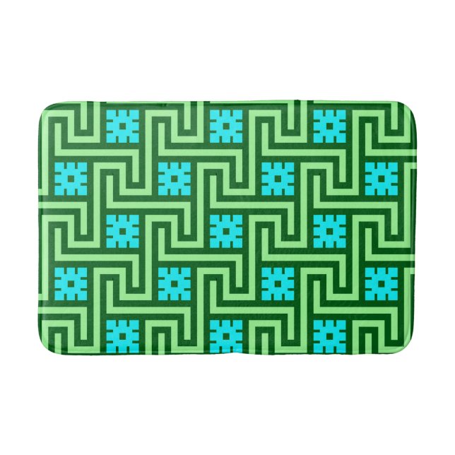 Tapis De Bain Déco clé grecque, turquoise et Jade vert (Devant)