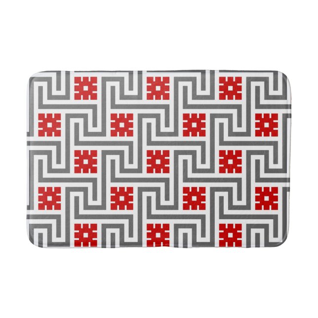 Tapis De Bain Décor Clé grecque, rouge, blanc et gris / gris (Devant)