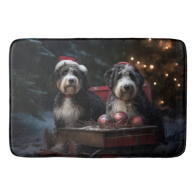 Tapis De Bain Décor de Noël Bernedoodle Snowy Sleigh (Devant)