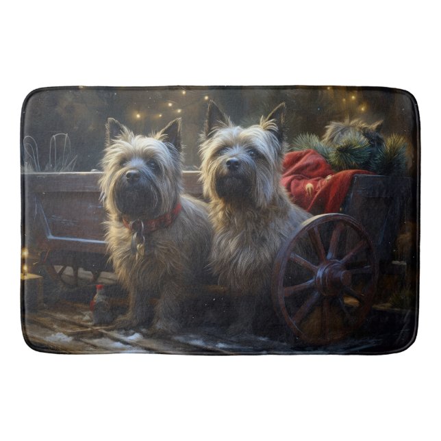 Tapis De Bain Décor de Noël de Cairn Terrier Snowy Sleigh (Devant)