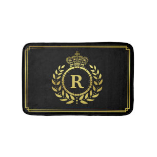 Tapis De Bain Décoré d'un monogramme royal de laurier d'or de
