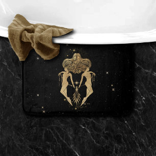 Tapis De Bain Déesse du Zodiaque Astrologie Gémeaux d'or cosmi