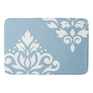 Tapis De Bain Défiler Damas Art I Blanc sur Bleu clair
