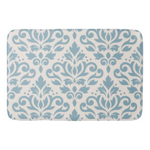Tapis De Bain Défiler Damas Grand Motif Bleu sur crème