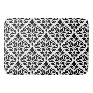 Tapis De Bain Défiler Damas Grand Motif noir sur blanc