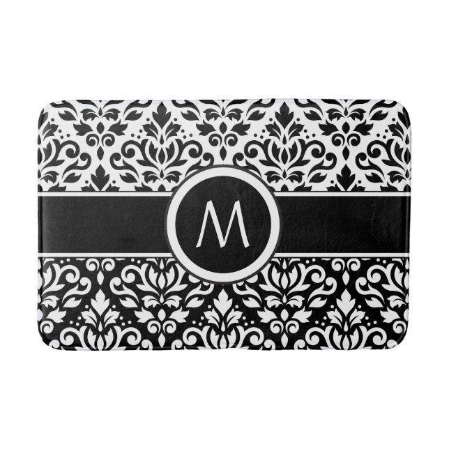 Tapis De Bain Défiler Damask 2Part Ptn BW & Band (Personnalisé) (Devant)