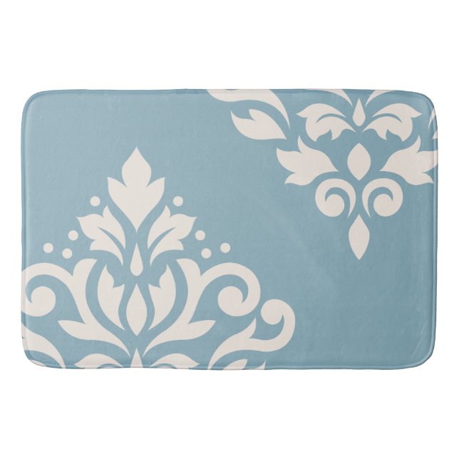 Tapis De Bain Défiler Damask Art I Cream sur Blue (Devant)