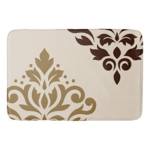 Tapis De Bain Défiler Damask Art I Gold & Brown sur Crème