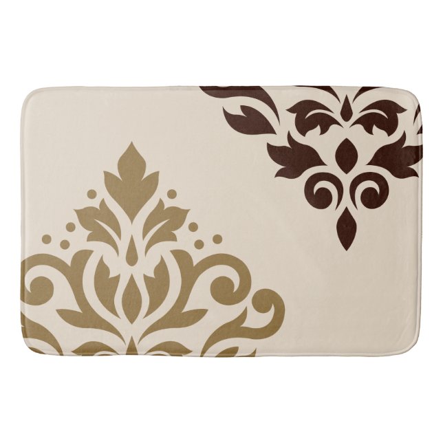 Tapis De Bain Défiler Damask Art I Gold & Brown sur Crème (Devant)
