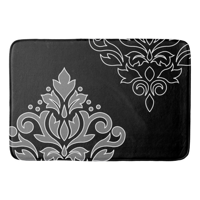 Tapis De Bain Défiler Damask Art I White Line Gris Noir (Devant)