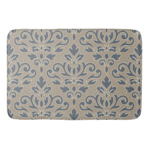 Tapis De Bain Défiler Damask Lg Motif Crème Ligne Sable Bleu