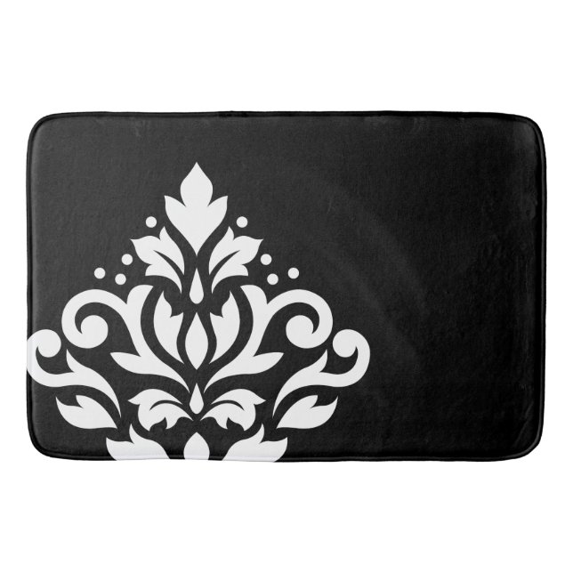 Tapis De Bain Défiler Damask Off-set I Blanc sur noir (Devant)