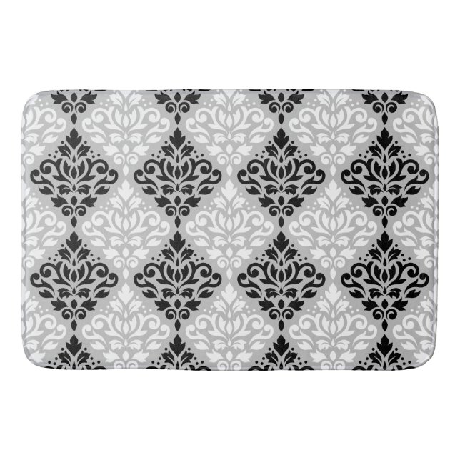 Tapis De Bain Défiler Damask Ptn B&W sur Grey (Devant)