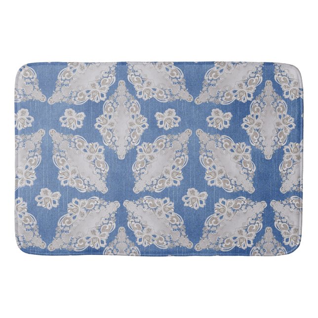Tapis De Bain Denim avec Motif de répétition de dentelle (Devant)