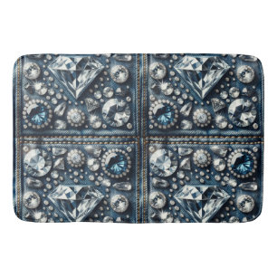 Tapis De Bain Denim & Diamonds Bling Bijoux Glamour Pierres Préc