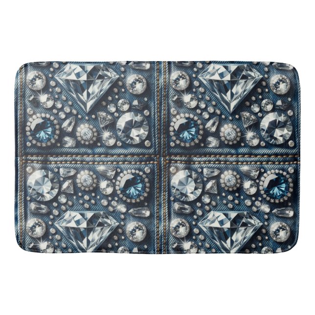 Tapis De Bain Denim & Diamonds Bling Gemstone Glam Jewes (Devant)
