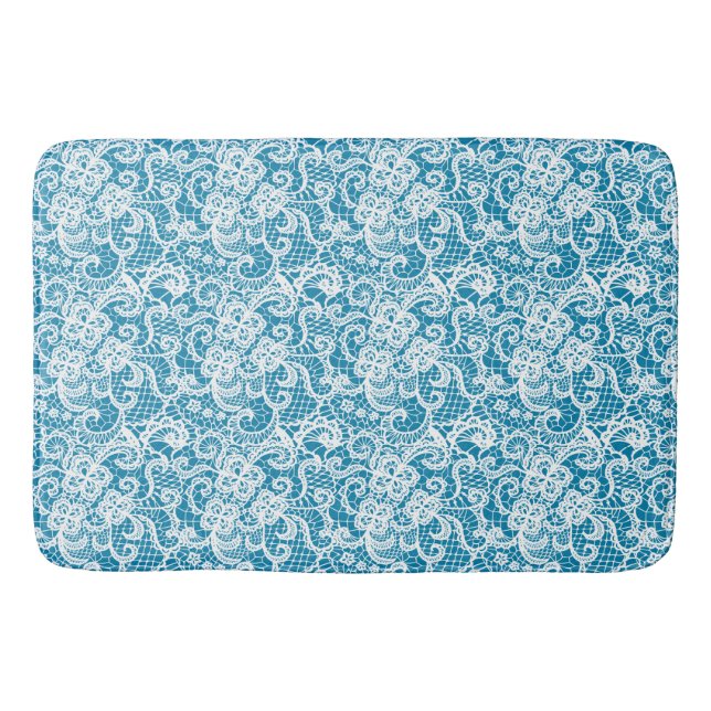 Tapis De Bain Dentelle blanche sur Turquoise (Devant)