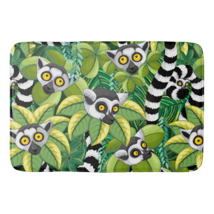 Tapis De Bain Des lémuriens de Madagascar dans la jungle exotiqu