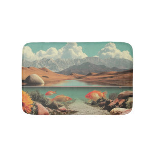 Tapis De Bain Désert et lac surréalistes avec poissons rouges
