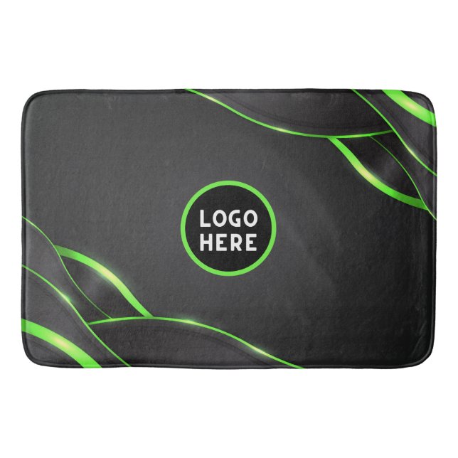 Tapis De Bain Design Abstrait noir et vert | Ajouter un logo (Devant)