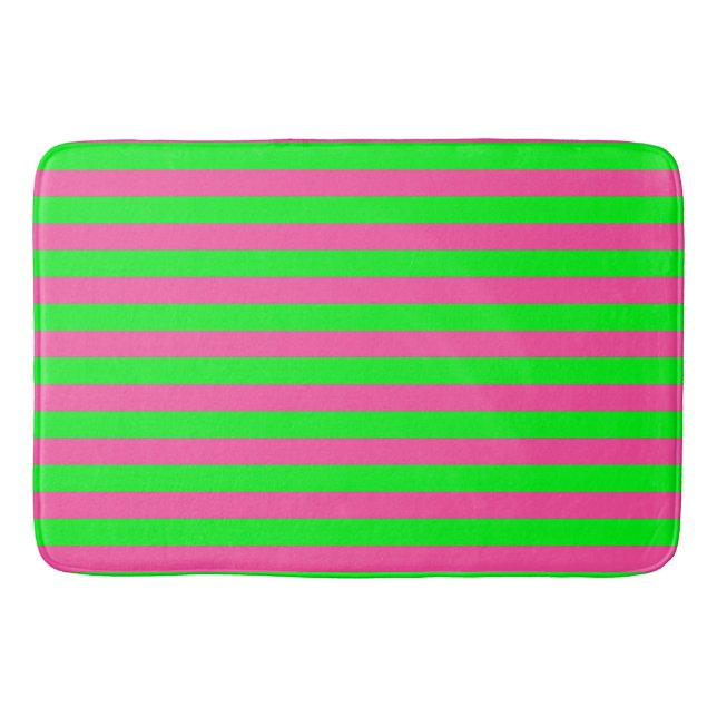 Tapis De Bain Design de bandes rose et verte (Devant)