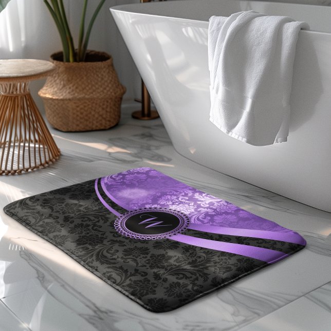 Tapis De Bain Design géométrique moderne noir et pourpre (Créateur téléchargé)