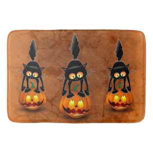 Tapis De Bain Dessin d'Halloween au chat effrayé sur Citrouille