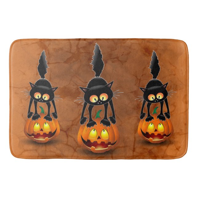 Tapis De Bain Dessin d'Halloween au chat effrayé sur Citrouille (Devant)