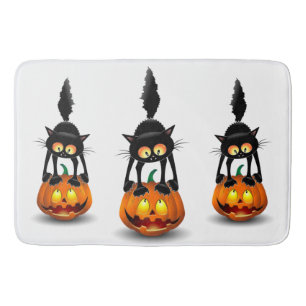 Tapis De Bain Dessin d'Halloween au chat effrayé sur Citrouille