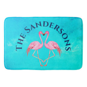 Tapis De Bain Deux Flamants roses roses Salle de bain Monogramme