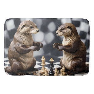 Tapis De Bain Deux Otters Jouant Aux Échecs,