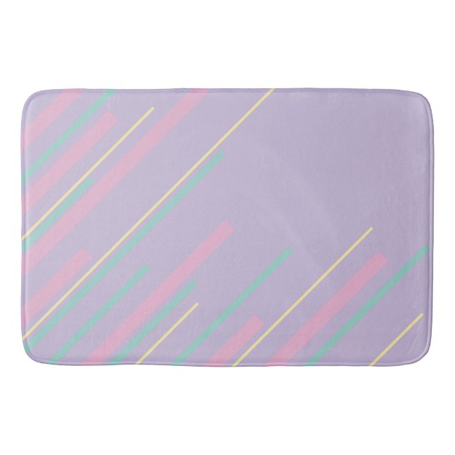 Tapis De Bain Diagonales - Pastel rose, jaune, violet et vert (Devant)