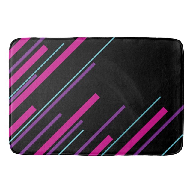 Tapis De Bain Diagonales - rose, violet, bleu et noir (Devant)