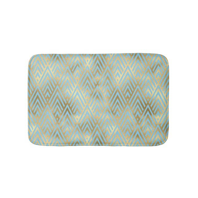 Tapis De Bain Diamants Art Déco Motif, Turquoise & Or (Devant)