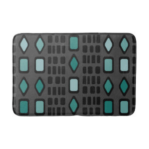Tapis De Bain Diamants rétro Rectangles Turquoise noir
