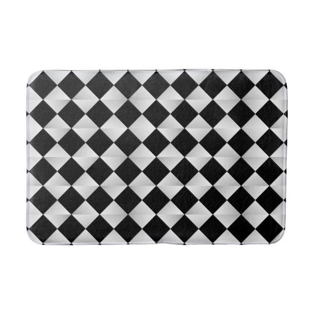 Tapis De Bain Diamants satinés du milieu du siècle - noir et bla (Devant)