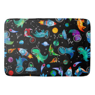 Tapis De Bain Dinosaures Astronautes Aquarelle Espace Enfants Di