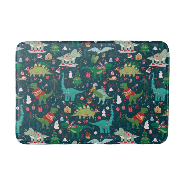 Tapis De Bain Dinosaures festifs Motif de Noël (Devant)
