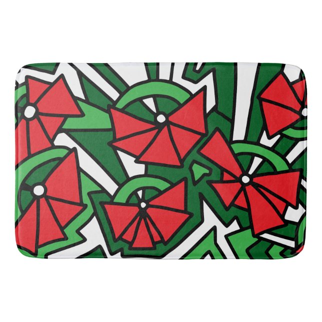 Tapis De Bain Doodle Art aux fleurs rouges (Devant)
