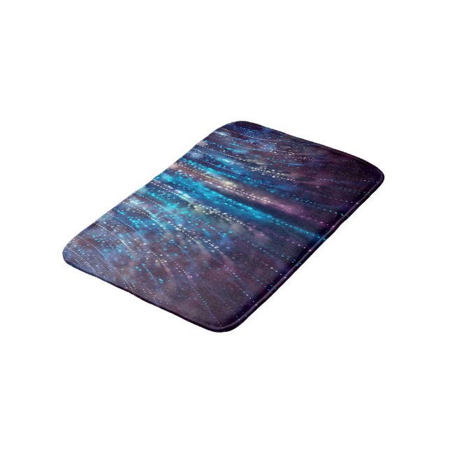 Tapis De Bain Douche bleue et argentée de conception abstraite (Angle)