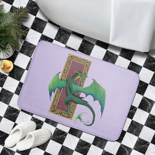 Tapis De Bain Dragon Celtique Vert Motif Noué Fantastique Violet