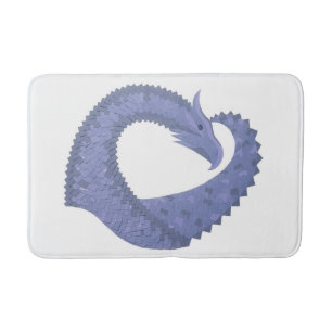 Tapis De Bain Dragon de coeur gris bleu sur blanc