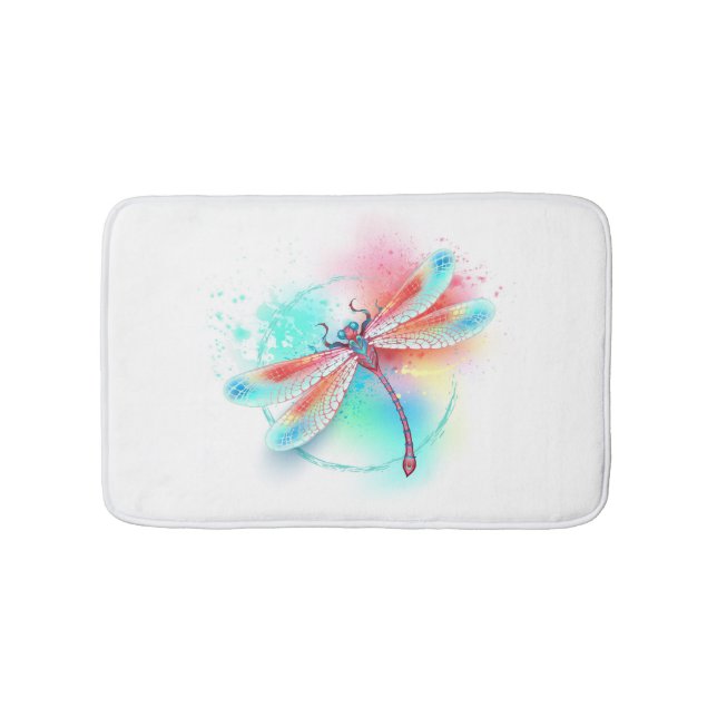 Tapis De Bain Dragonfly rouge sur l'arrière - plan aquarelle (Devant)