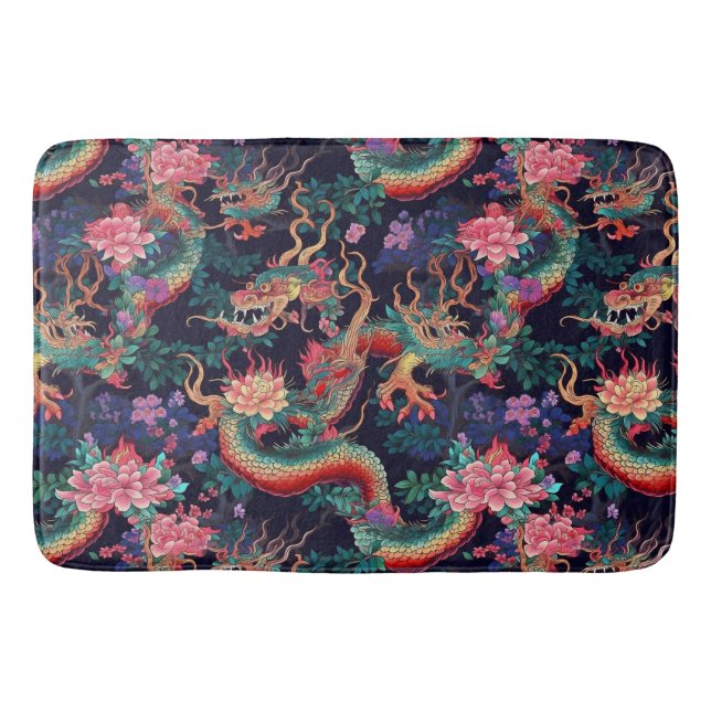 Tapis De Bain Dragons et fleurs de néon (Devant)