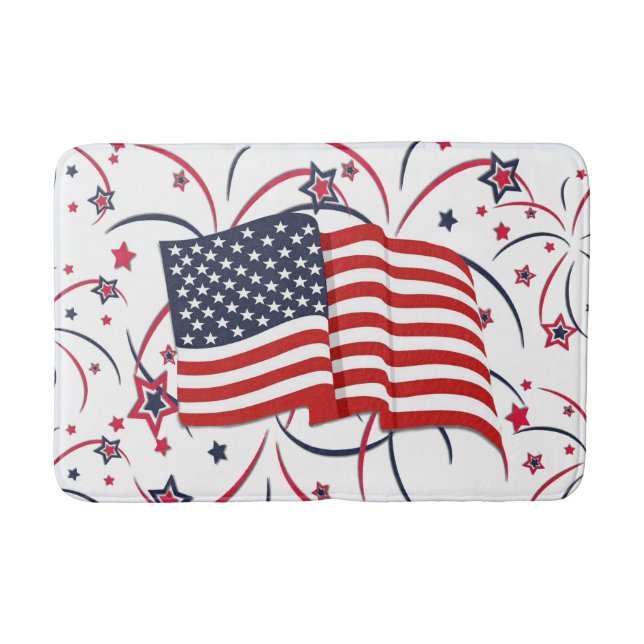 Tapis De Bain Drapeau américain et feux d'artifice (Devant)