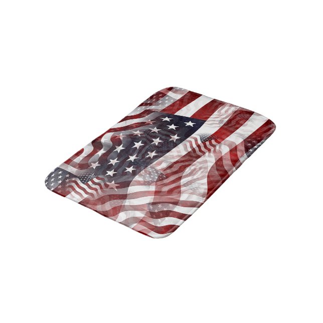 Tapis De Bain Drapeau américain Rouge Bleu Bleu Grilles Étoiles  (Angle)
